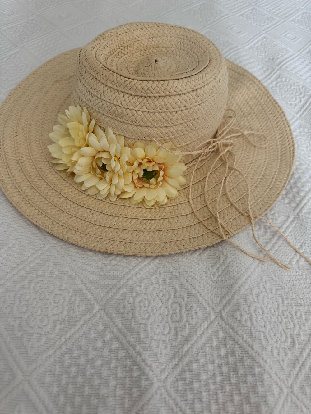 Straw Sun Hat with Yellow Flower Accent